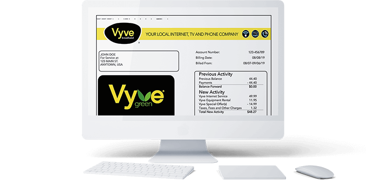Sample Vyve bill on computer screen