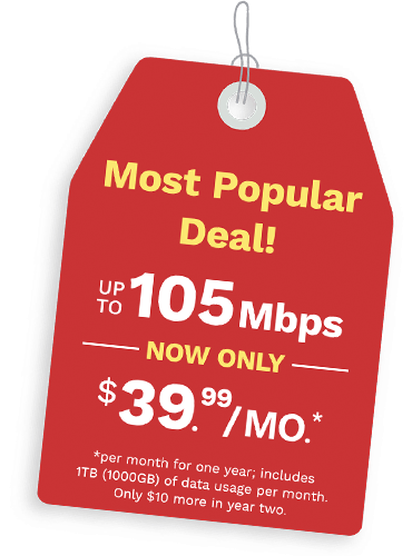 Most Popular Deal - up to 105Mbps now only $39.99 a month