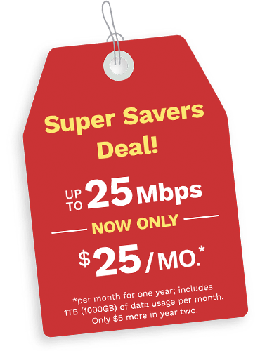 Super Savers Deal - up to 25Mbps now only $25 a month